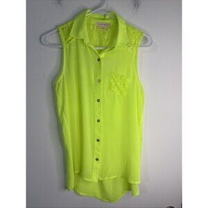 MARGO & SEBASTIAN Sleeveless Button Front Blouse‎ Womens S Neon Green Top Lace